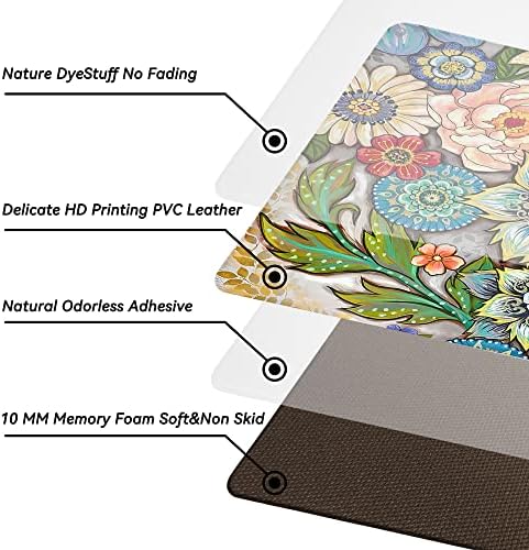 Boho Floral Kitchen Runner Rugs Mats for Floor 2 Piece Memory Foam Padded Long Kitchen Mats Anti Fatigue Cushioned Comfort Standing Mat, 17.3x28+17.3x59 Inch