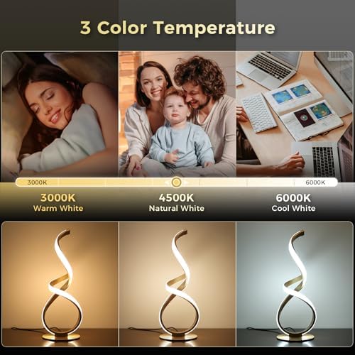Unique Bedside Table Lamp, LED Touch Dimmable Spiral Desk Light