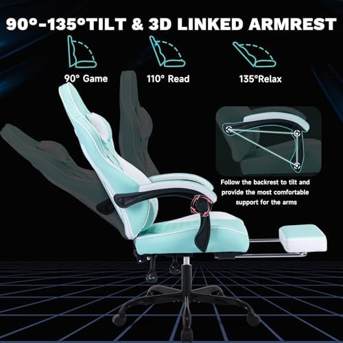 Blue Ergonomic Gaming Chair for Adults with Footrest and Massage