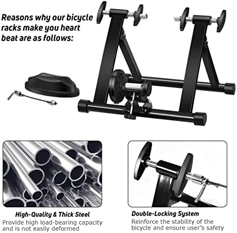 Bike Trainer Stand, Stationary Bike Stand for Indoor Riding, Steel Bicycle Exercise Magnetic Stand for 26-28” Wheels with Front Wheel Riser, Quick Release Folding Exercise Bike Stand Trainers