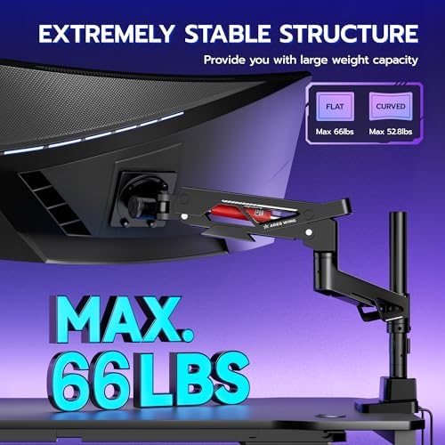 ARES WING Heavy-Duty Gas Spring Ultrawide Monitor Arm 57"66Lbs USB VESA
