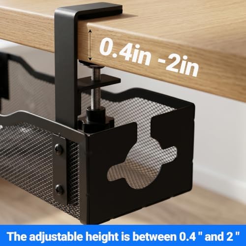 Under Desk Cable Management Tray - 25" No Drill Under Desk Cord Management with Clamp, Metal Desk Cable Organizer & Wire Management Tray for Standing Desk, Home Office Cord Organizer, Black