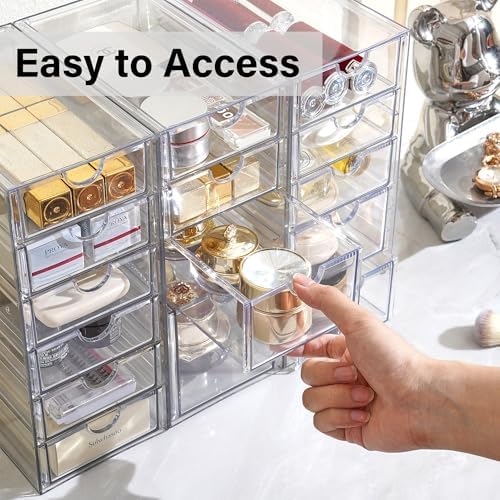 Prsildan 15 Drawers Teacher Toolbox Acrylic Containers, Set of 3
