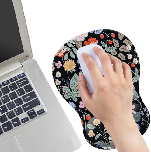 Gel Mouse Pad with Wrist Rest, Ergonomic Concave Wrist Support Mousepad with Non-Slip PU Base & Smooth Surface Comfortable Desk Accessories Mat for Office, Home Gaming and Study (Flowers 02)