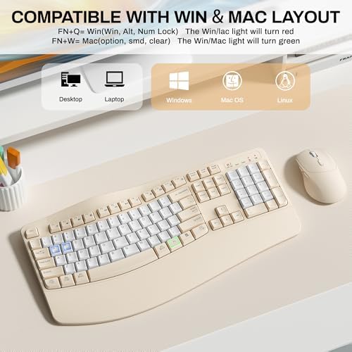 Wireless Keyboard and Mouse Combo,2.4G Ergonomic Wave Keys(Latte Color-B)