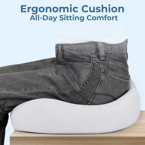 5 STARS UNITED Seat Cushion - Memory Foam Chair Cushion for Tailbone Pain Relief - Ergonomic Support for Coccyx, Sciatica & Butt - Office, Desk & Gaming Chair, Car Seat, Wheelchair, Light Gray Mesh