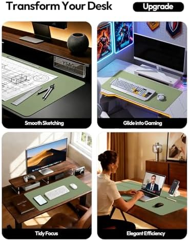 YSAGi Leather Desk Protector, Office Mat, Large Mouse Mat, Non-Slip PU Leather Blotter, Laptop Desk, Waterproof Writing Pad for Office and Home (Bamboo Green, 35.4" x 17")