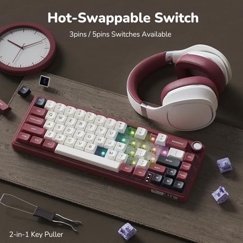 RK ROYAL KLUDGE R65 Wired Mechanical Keyboard with Volume Knob, 60% Percent RGB Backlit Gaming Keyboard Gasket Mount with PBT Keycaps, MDA Profile, QMK/VIA, 66 Keys Hot Swappable Light Switch, Red