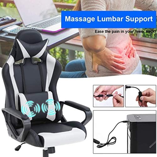 Pc Gaming Chair High Back Ergonomic Office Chair with Lumbar Support Arms Headrest Massage PU Leather Racing Computer Chair Adjustable Swivel Game Chair for Adult Kid, White
