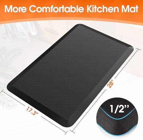Kitchen Mat for Floor, Anti-Fatigue Mat Kitchen Rug, 17.3"x28"x0.5'', Black