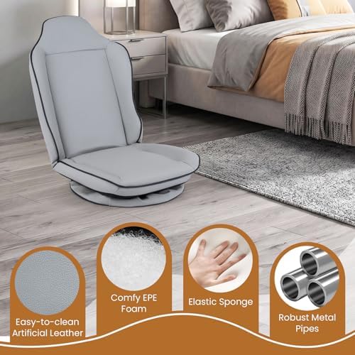 GIANTEX 360° Swivel Floor Gaming Chair with 5-Level Adjustable Backrest, Foldable Reclining Lounge Chair with Padded Seat Cushion, Lazy Floor Sofa for Reading, Working, Watching TV (Gray)