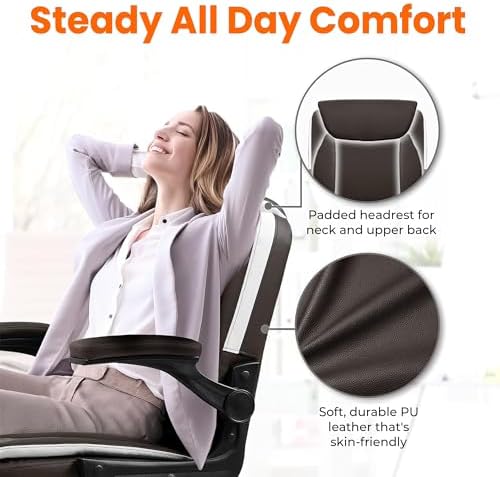 NEO CHAIR PU Leather Office Desk Chair with Adjustable Arms, Warm Brown