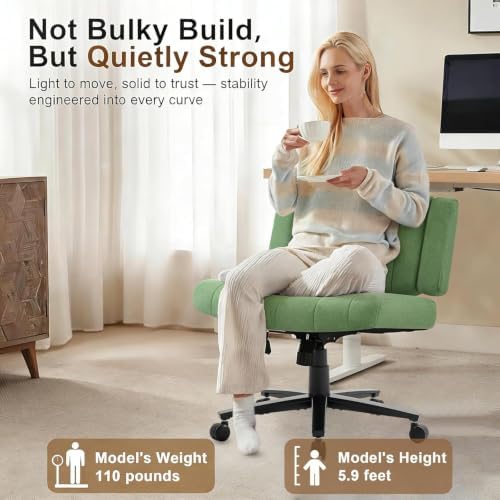 Vigosit Criss Cross Office Chair, Plush Oversized for Cross-Legged Sitting, Adjustable Arms & 360° Swivel Casters - for Home Office, Study, Gaming, Vanity, Comfortable Computer Chair(Green)
