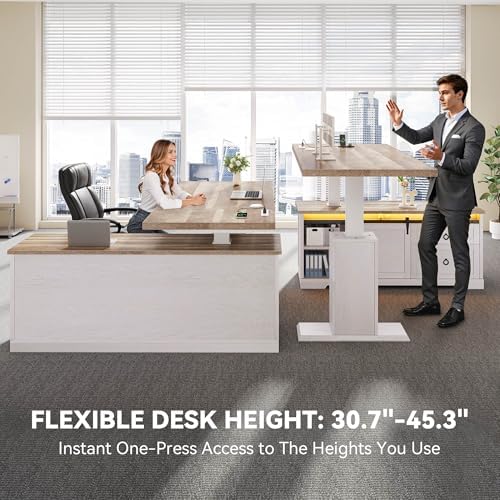 YITAHOME L Shaped Standing Desk with Power Outlets & LED Lights