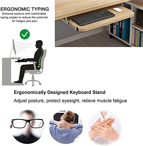 V3VOGUE Slides Keyboard Tray - Under Desk Smooth Gliding - Pull-Out Drawers Keyboard and Mouses Holder, Ergonomics/Easy Install/Height Adjustable, Support Keyboard Storage Shelf