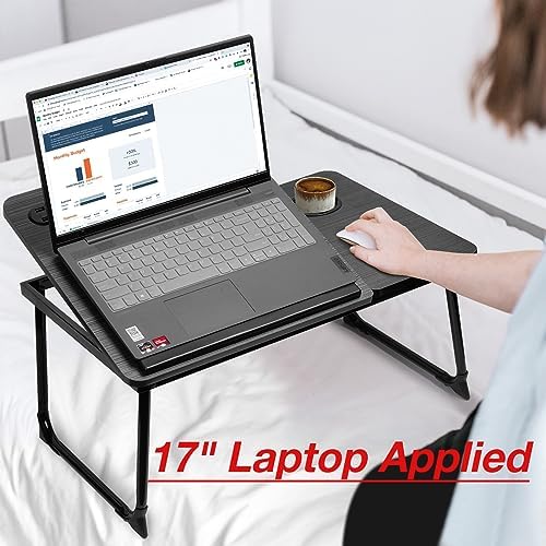 CloudTrip Plus XL Adjustable Laptop Desk with Light, USB Port, iPad Holder, Drawer Storage - Larger 23.6IN Adjustable Lap Desk for Bed, Home Office, Breakfast Tray, Fordable Legs Desk (Walnut)