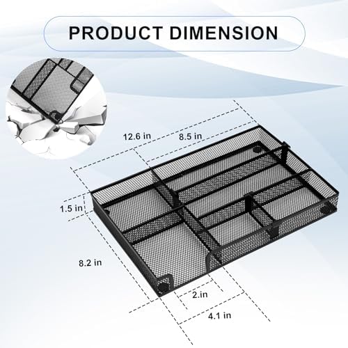 Desk Organizer, Desk Drawer Organizer Tray with Adjustable Dividers, Black Desktop Metal Mesh Office Desk Organizer, Stackable Multifunctional Pen Organizer for Office School Home Makeup Supplies (1)