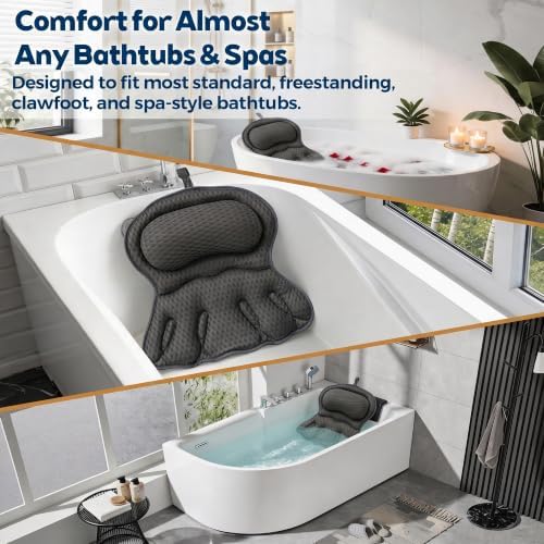Bath Pillow for Tub,Bathtub Pillow for Head,Neck,Shoulder and Back Support,Soft Bath Tub Pillow for Bathtub,Hot Tub and Spa,Black
