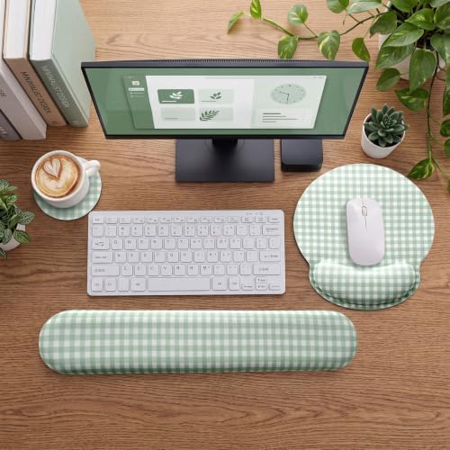 Tellegloww 3 Pcs Wrist Rest Set for Mouse Pad Keyboard, Green