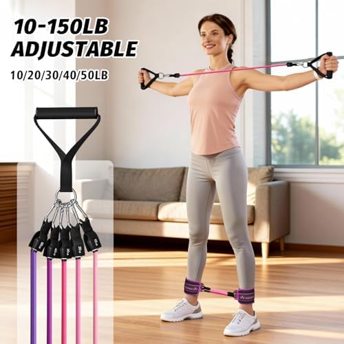 WHATAFIT Resistance Bands with Handles, 150 lb Exercise Bands Set