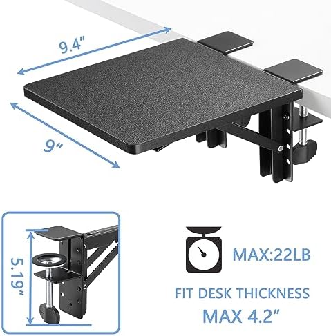 ETHU Compact Foldable Desk Extender Tray with Clamp, 9.4x9, Black