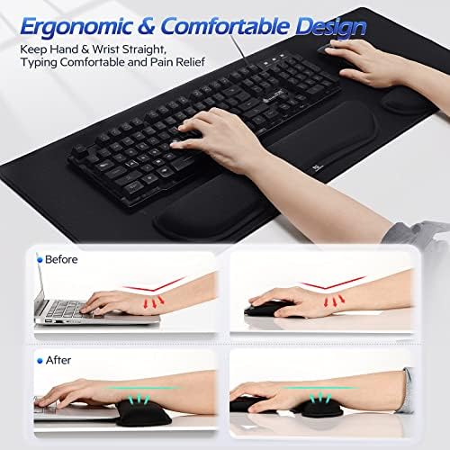 Gimars 4 in 1 Mouse Pad and Keyboard Wrist Rest Set, Large Mouse Pad with Memory Foam Wrist Support Pad for Desk with Coaster, Easy Typing Pain Relief, Gaming Office Home, 31.5x12 inch, Black