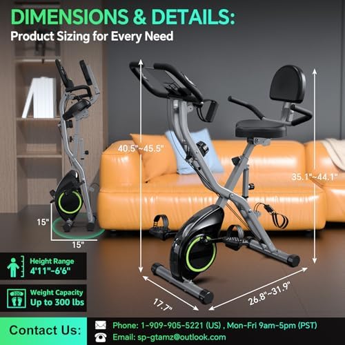 Foldable Exercise Bike Stationary Bikes for Home, 5 IN 1 Indoor Workout Bike, with 16-Level Quiet Magnetic Resistance, 6.6 LBS Flywheel and 300LBS Capacity, 2025 Designed 817 X-bike