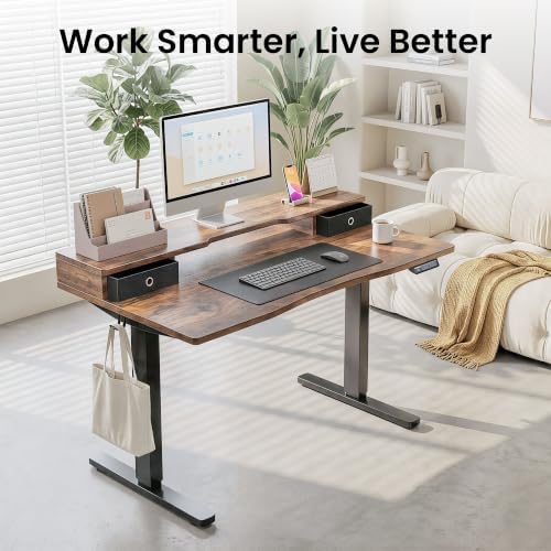 Realbear 48x24 Inch Electric Standing Desk with Drawers, Rustic Walnut