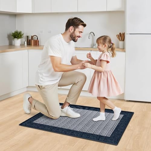 StepRite Kitchen Rugs, Kitchen Mats for Floor, 32"x20" Non-Slip Machine-Washable Kitchen Throw Rug, Navy Blue