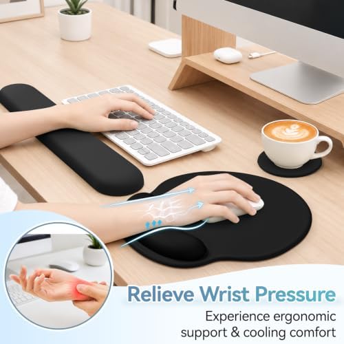 Mouse Pad with Wrist Rest, 2-in-1 Mousepad with Wrist Support Set