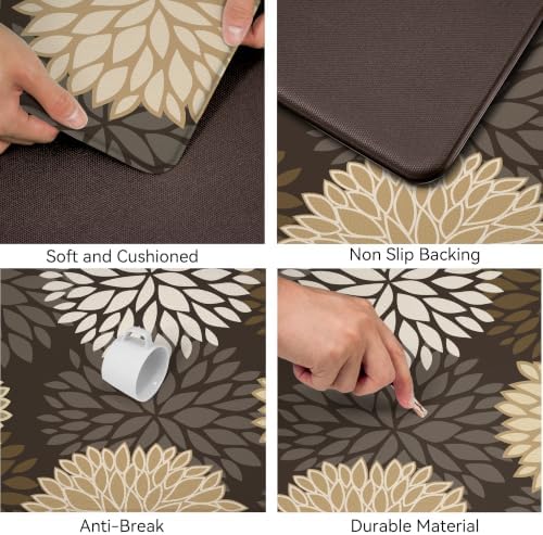 Kitchen Mats Set of 2 Cushioned Anti Fatigue Kitchen Rugs Non Slip Waterproof Runner Memory Foam Kitchen Floor Mat Comfort Standing Mat for Sink, Office, Laundry, Drak Brown