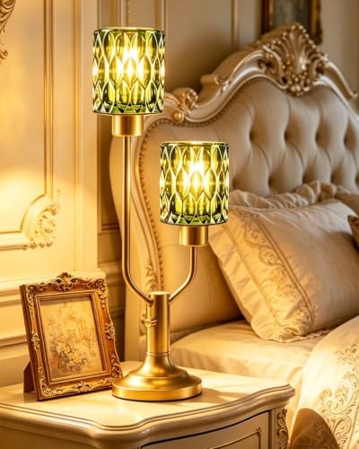 Lightdot Mid Century Modern Table Lamp Dimmable Vintage Green Glass Lamp