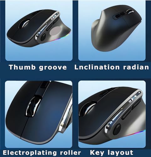 Ergonomic Mouse Jiggler, Large Middle Hands Dual Mode(Bluetooth+USB)Rechargeable Vertical Carpal Tunnel Bluetooth Wireless Mouse for PC/Laptop/Computer/Desktop/Tablet/ipad/Macbook Office Work Gift
