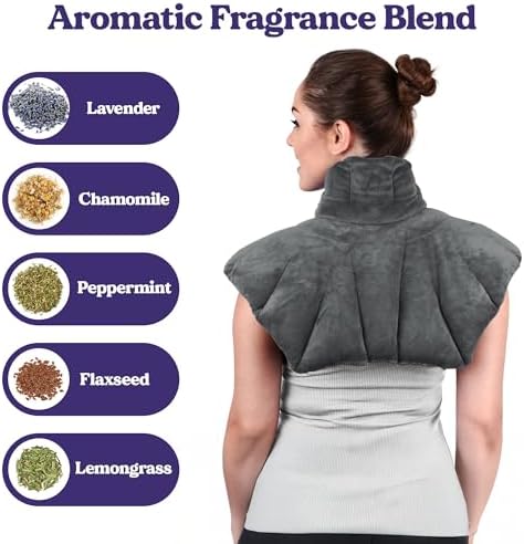 Microwavable Heating Pad for Neck, Shoulders, and Back by Joy & Grace | 5 Lb Weighted Neck & Shoulder Wrap | Moist Heat Therapy Pack for Relaxation and Comfort | Soft Micro-Mink Cover | Scented Gray