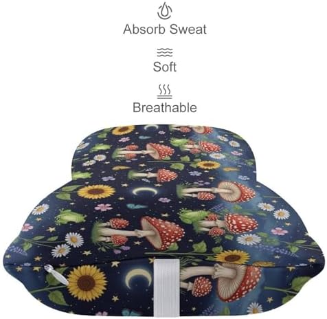 Car Neck Support Pillow Moon Mushrooms 2 Pcs Adjustable Strap Memory Foam for Car Airplane Home
