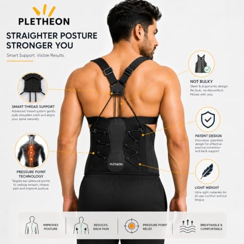 Posture Corrector Belt for Men & Women | Ergonomic Upper Back Support Brace | Adjustable Shoulder & Back Straightener | Breathable | Fits 28-46 Inch Tummy