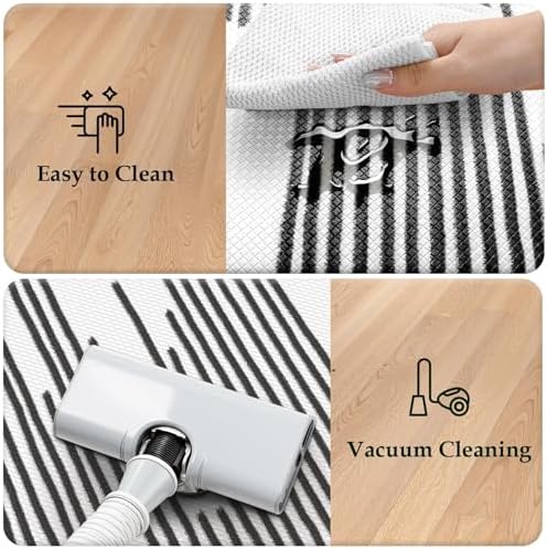 KIMODE Kitchen Mats Cushioned Anti Fatigue, Black Line Geometric Kitchen Rugs Sets of 2, Padded Kitchen Floor Mats Non Slip, Standing Desk Mats for Laundry Office Sink 20"x47"+20"x32"