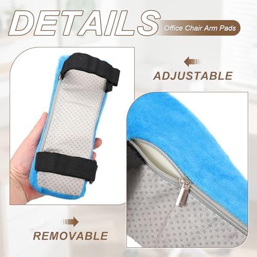 PATIKIL Office Chair Arm Pads, 1 Pair Office Chair Arm Cover Soft Office Chair Armrest Pads Elastic Memory Foam Cotton Removable Washable for Desk Computer Gaming, 25x10x7cm, Blue