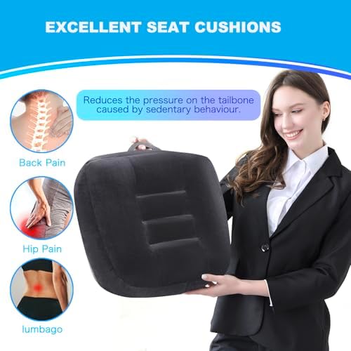 Extra Thick Seat Cushion, Large Chair Cushion Booster for Office Chair to Rise Height, Velvet Cover with Handle and Anti-Slip Bottom, PP Cotton Filling - Relieves Back Pain - 18"X16"X6" Black
