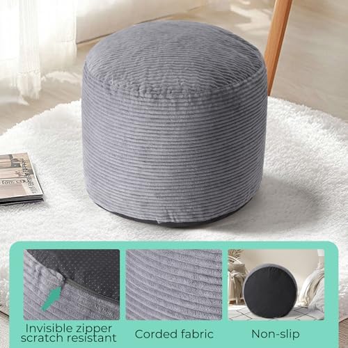 Dual-Size Corduroy Ottoman with Hidden Zipper – Ergonomic Memory Foam Footrest Poufs for Office Desks, Couches & Delicate Floors,Dark Gray 26"x 18"