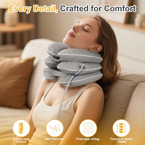 Neck Stretcher, Cervical Neck Traction Device for Instant Neck Pain Relief, Inflatable & Adjustable Neck Support Brace, Neck Traction Pillow for Home Use Neck Decompression