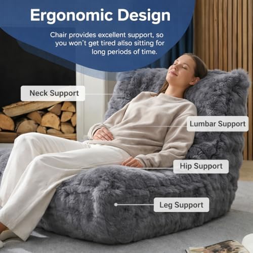 Bean Bag Chairs with Filler Faux Fur Fireside (Light Grey)