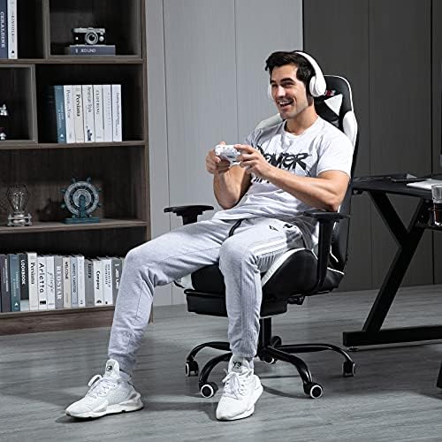 White Ergonomic High Back Massage Gaming Chair with Footrest