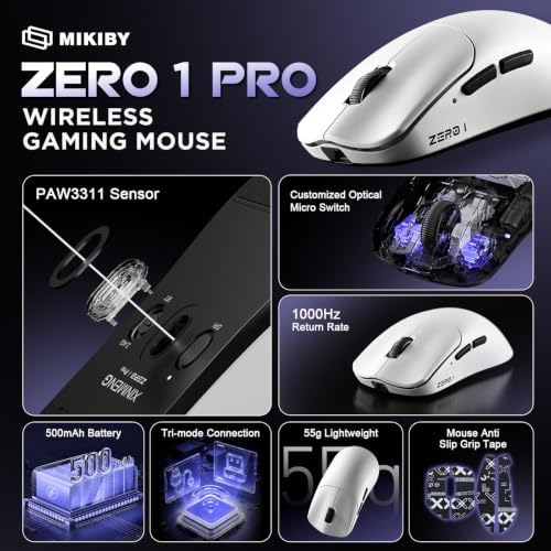 Zero1 Pro Wireless Gaming Mouse,24K DPI White Mouse
