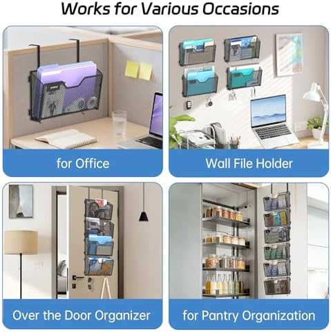Wall File Organizer, 6 Pack Metal Wall File Holders, Black