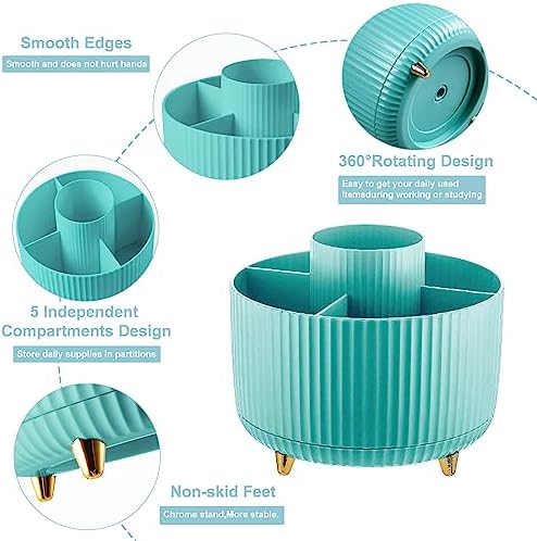 Cayxenful Pencil Holder For Desk,5 Slots 360°Degree Rotating Desk Organizers And Accessories,Desktop Storage Stationery Supplies Organizer, Cute Pencil Cup Pot For Office, School, Home (C-Blue)