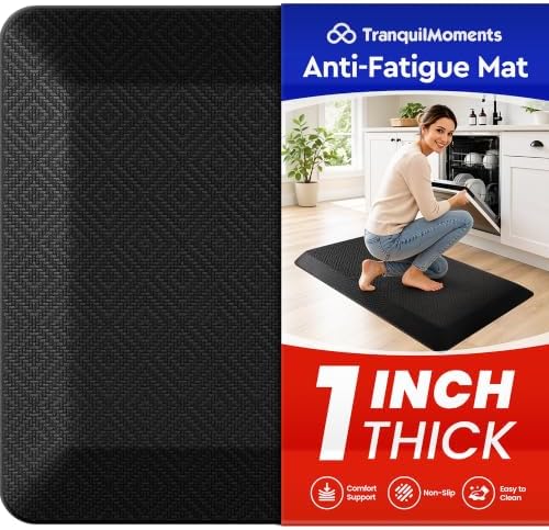 1" Extra Thick Anti Fatigue Kitchen Mats for Floor Standing Desk Mat, Black