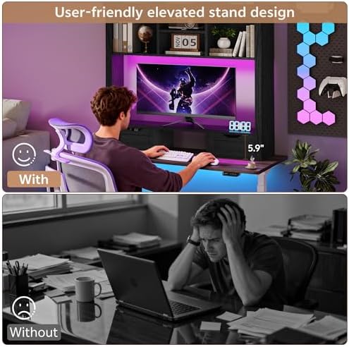 Desk Shelf with Computer Monitor Stand, 37.4''W Desktop Bookshelf