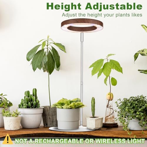 Yadoker 144 LEDs Plant Grow Light for Indoor Plant,Walnut Wood Grain Aluminum LED Grow Light with White Base, Height Adjustable,6.3" Aluminum Housing,Automatic Timer with 8/12/16 Hours,2 Pack