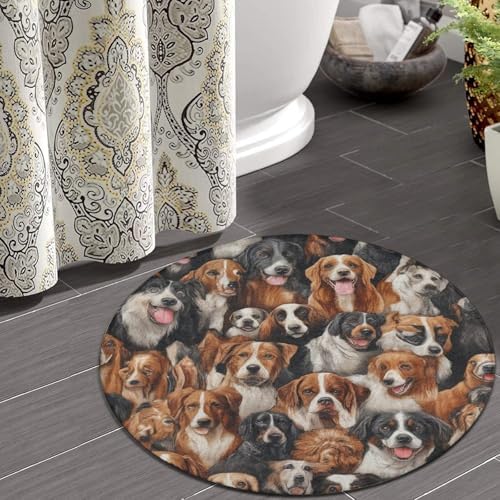 Machine Washable Modern Round Area Rug, Room Sofa Yoga Soft Round Carpet, Home Decor Non Slip Kitchen Office Circle Rug Husky Shepherd Dog Golden Hair Dog Puppy, 36inch